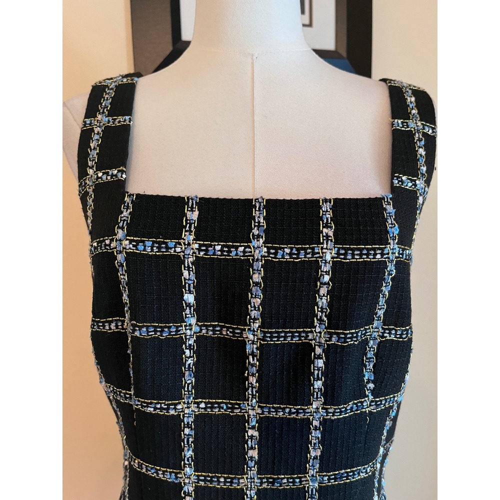 Jason Wu Black Tweed Windowpane Plaid Mini Dress Square Neck Metallic Large - Picture 5 of 8